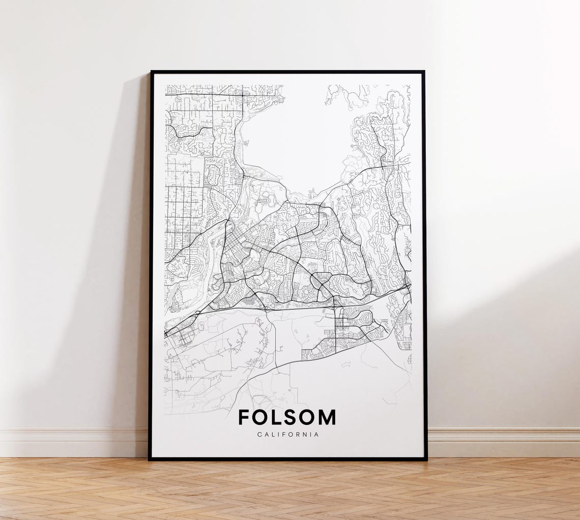Folsom California City Map Poster Minimalist Black White Decor