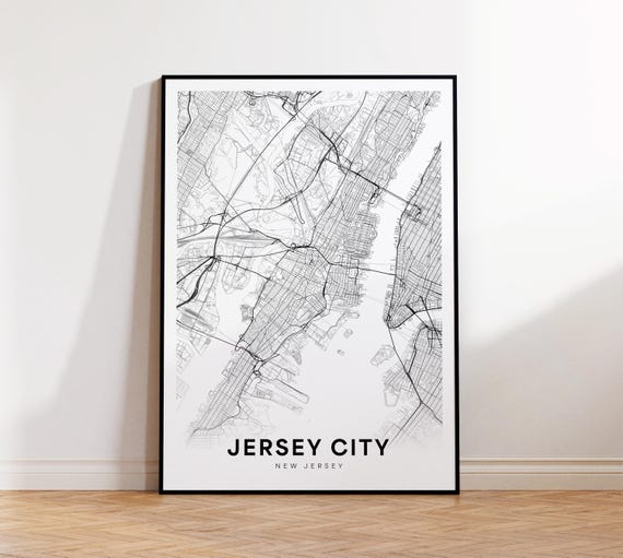 Jersey City Map Poster Nj Street New Print Road Line Wall Art Office Room
