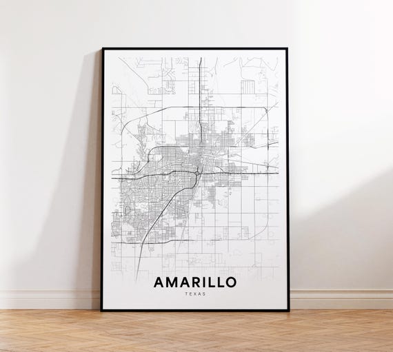 Amarillo City Map Poster Tx Street Texas State Print Road Wall Art Living Room Decor