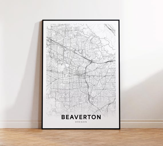 Beaverton Or City Map Street Oregon Usa Poster Modern Road Minimalist Office Wall Decor