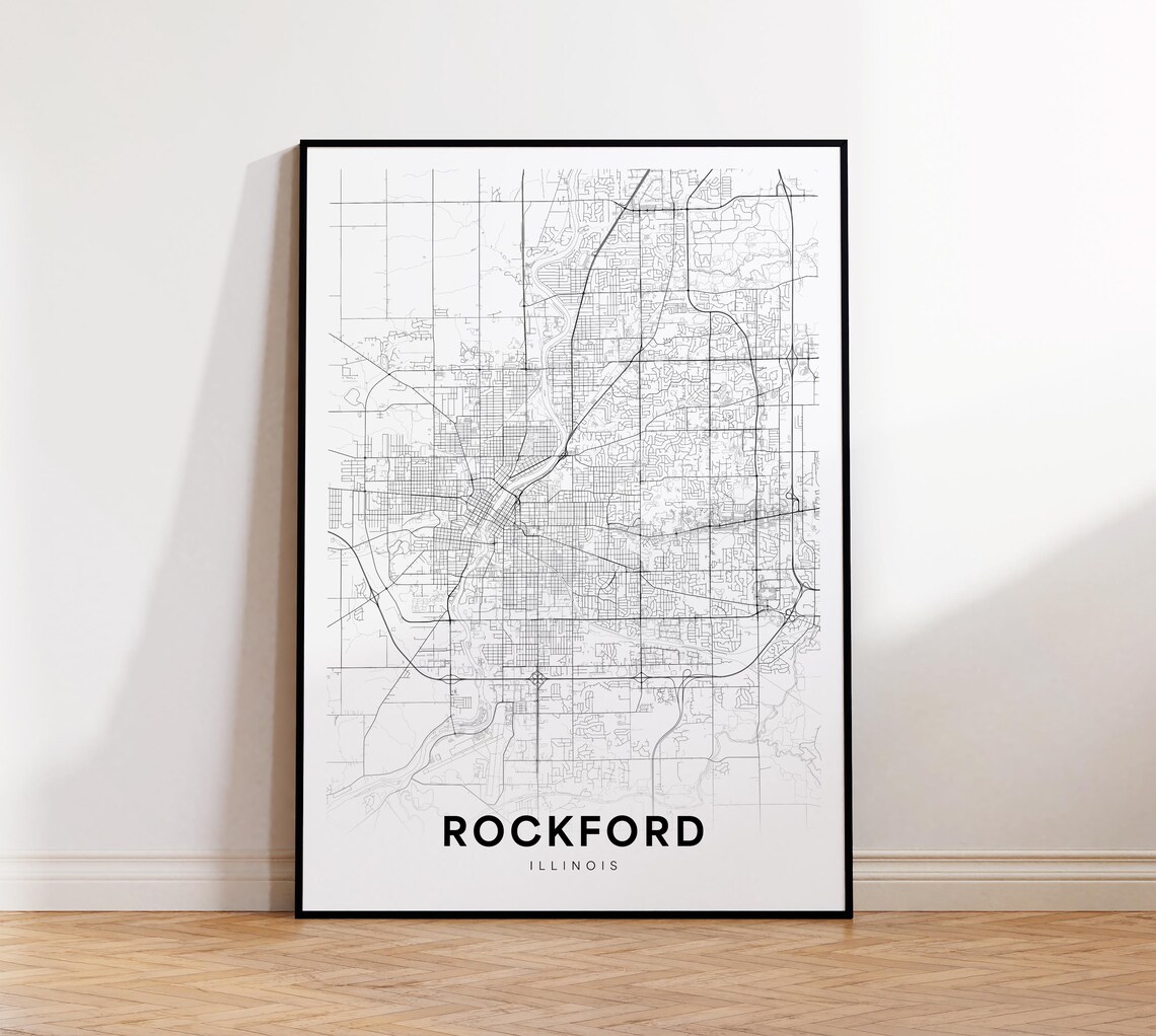 Rockford Illinois Street Map Minimalist Black White City Poster