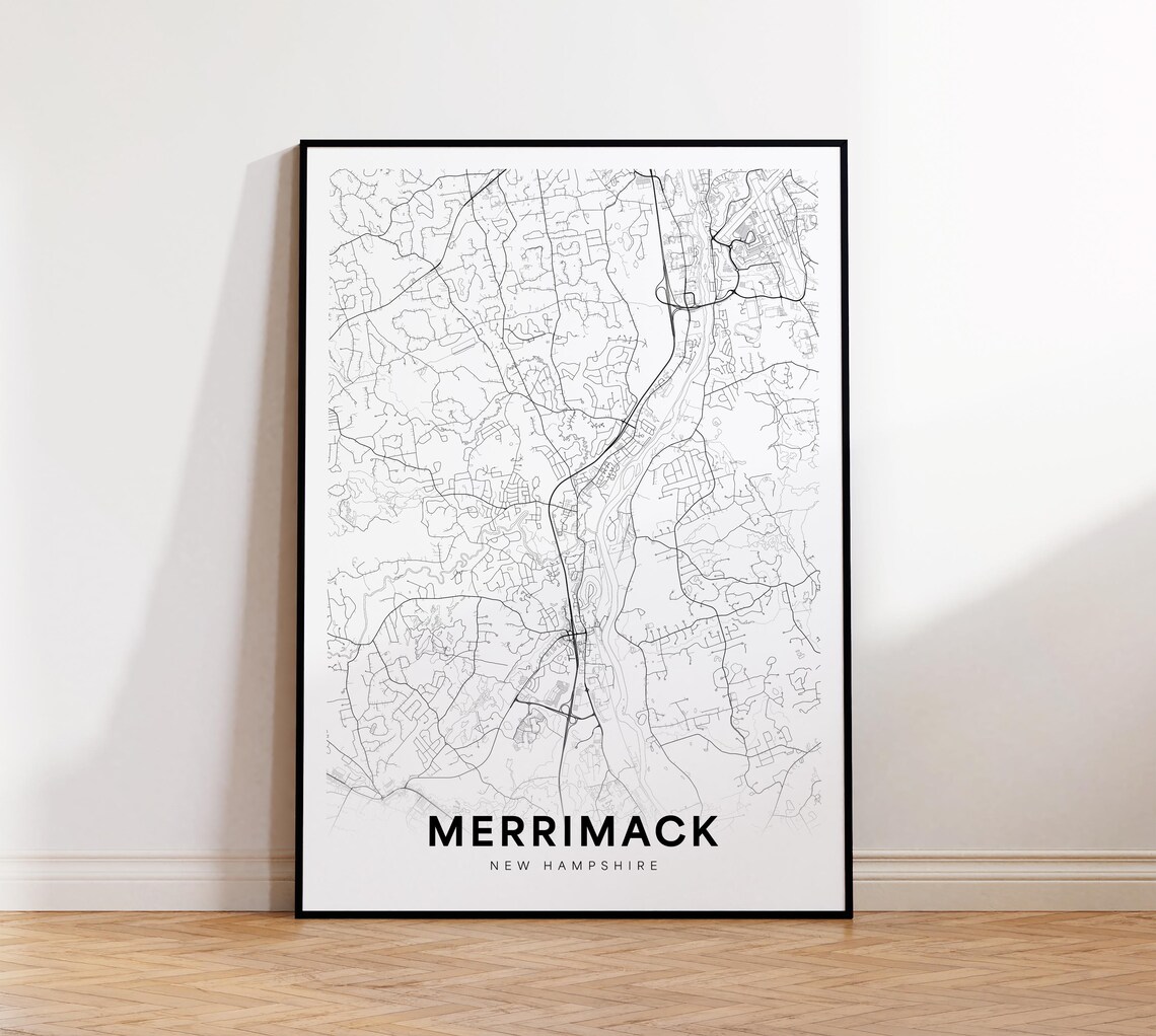 Merrimack New Hampshire Minimalist Black and White City Map Poster
