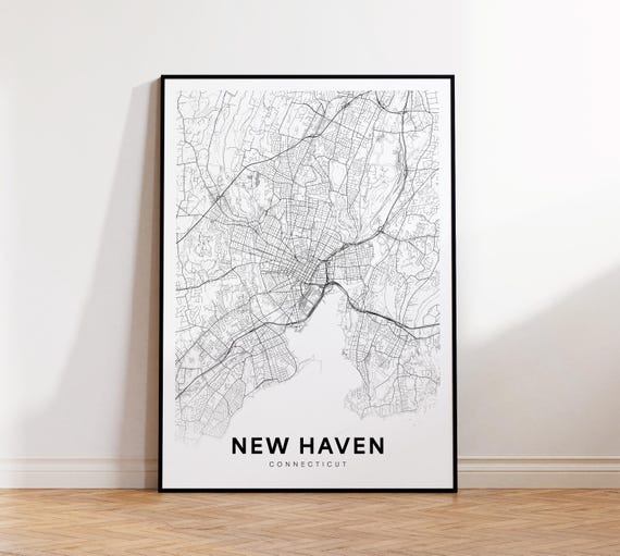 New City Map Print Street Poster Connecticut Art Road Minimalist Living Room Decor