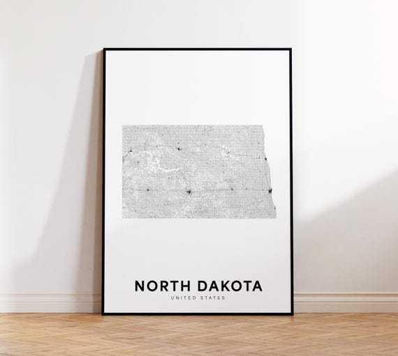 North Dakota Map Print State Minimalist Nd Usa Art Gift Wall
