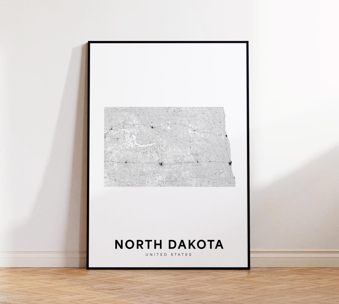 North Dakota Map Print State Minimalist Nd Usa Art Gift Wall