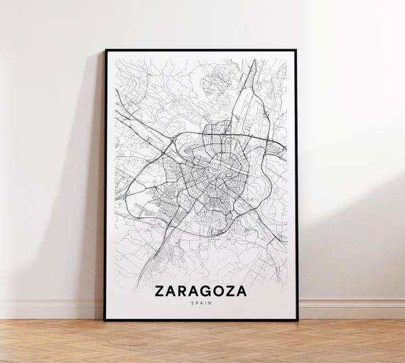 Zaragoza City Map Spain Wall Art Minimalist Print Modern Decor Street Home Instant