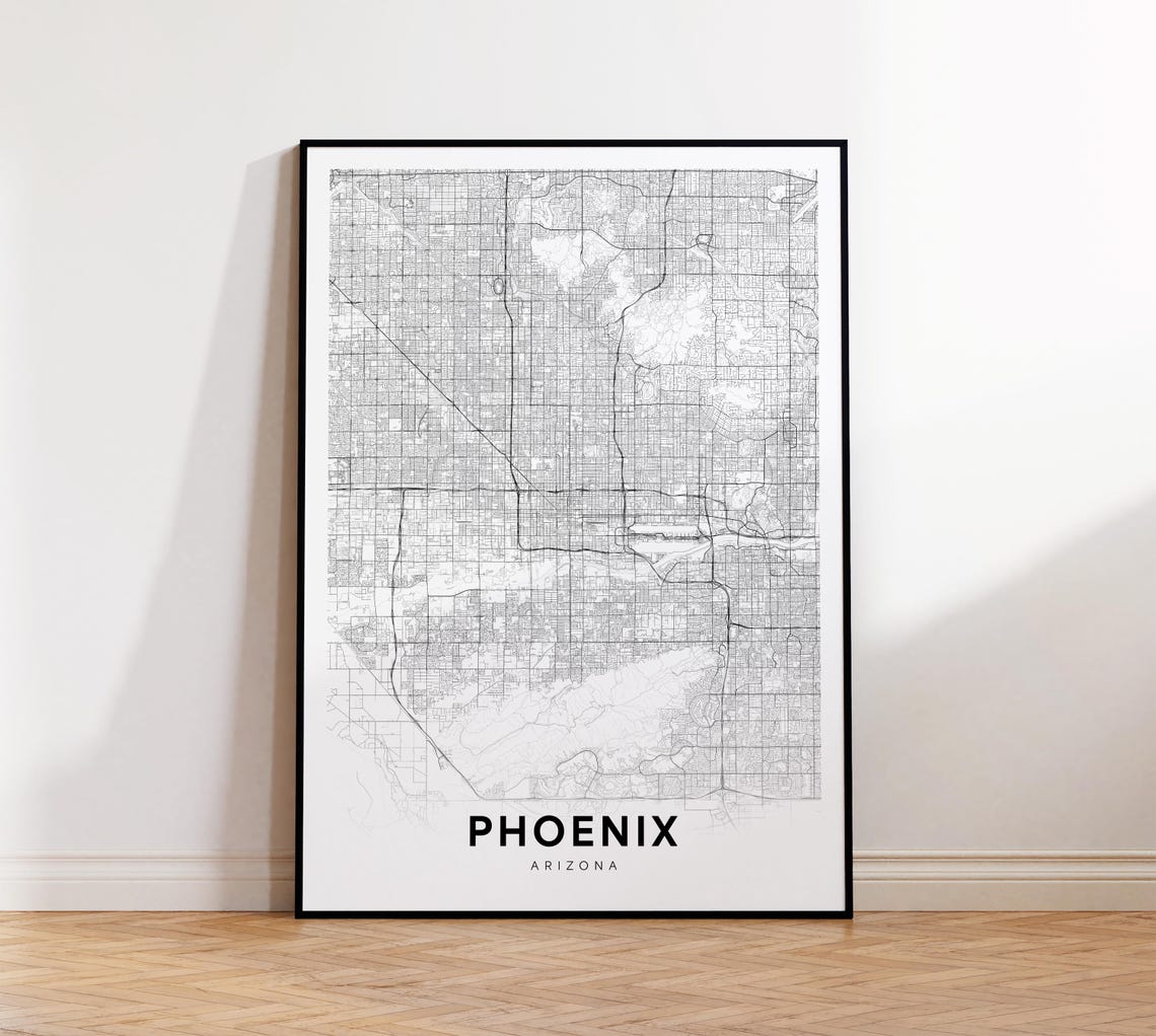 Phoenix City Map Print Poster Az Street Art Modern Gift For Her Home Decor Wall