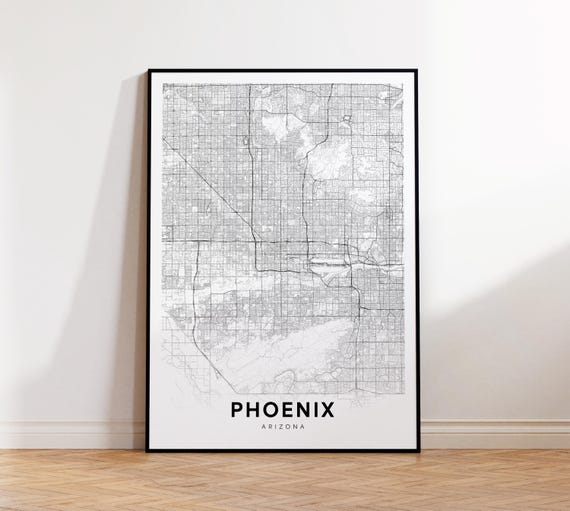 Phoenix City Map Print Poster Az Street Art Modern Gift For Her Home Decor Wall
