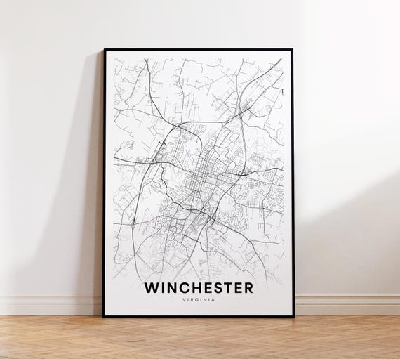 Winchester City Map Print Street Poster Virginia Art Road Minimalist Living Room Decor