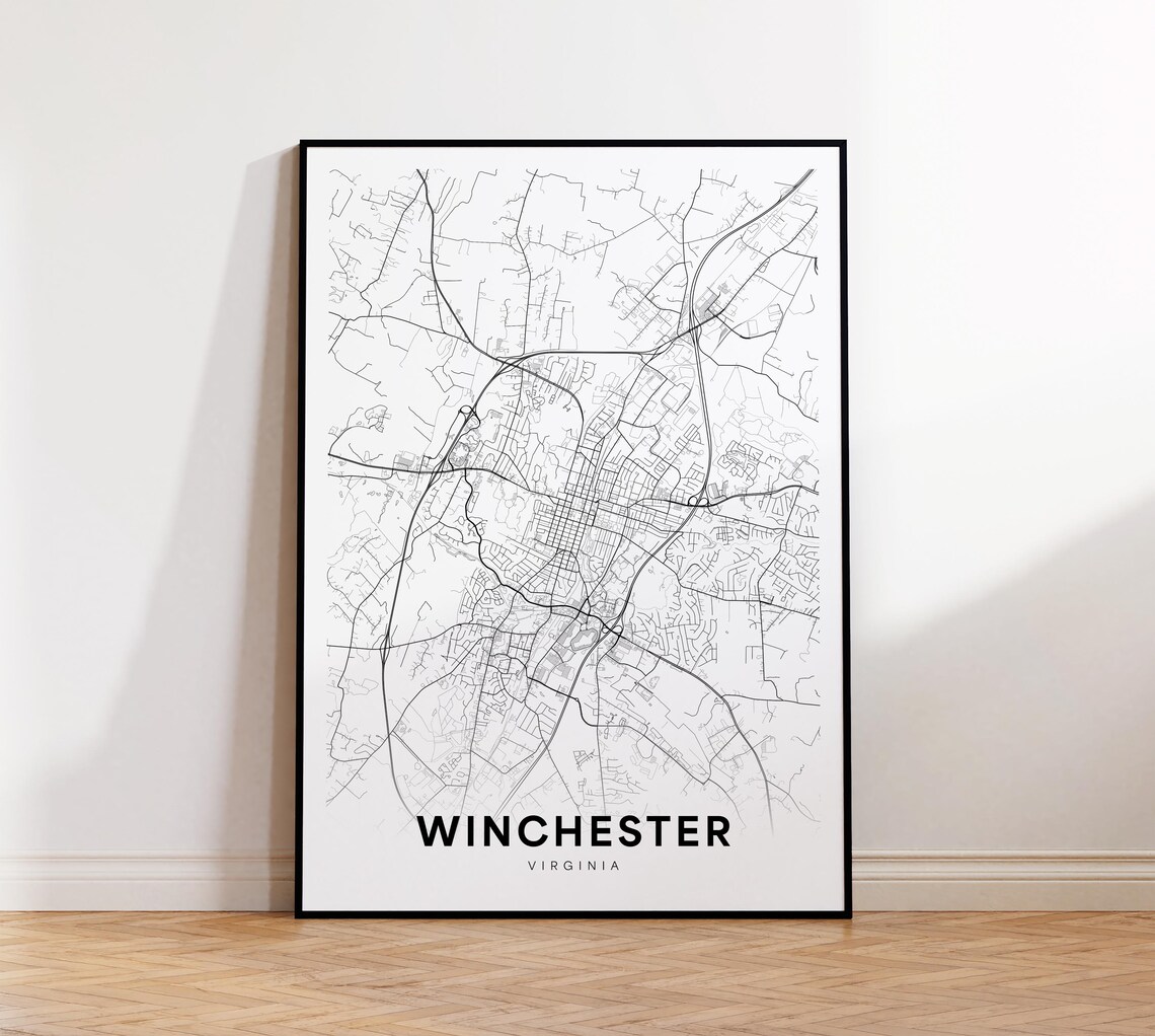 Winchester Virginia Minimalist Black and White Street Map Wall Art
