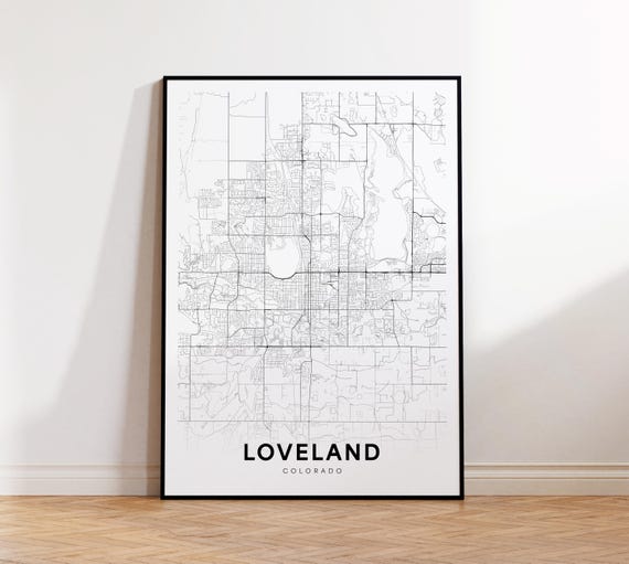 Loveland City Map Print Street Poster Colorado Art Road Minimalist Wall Office Decor