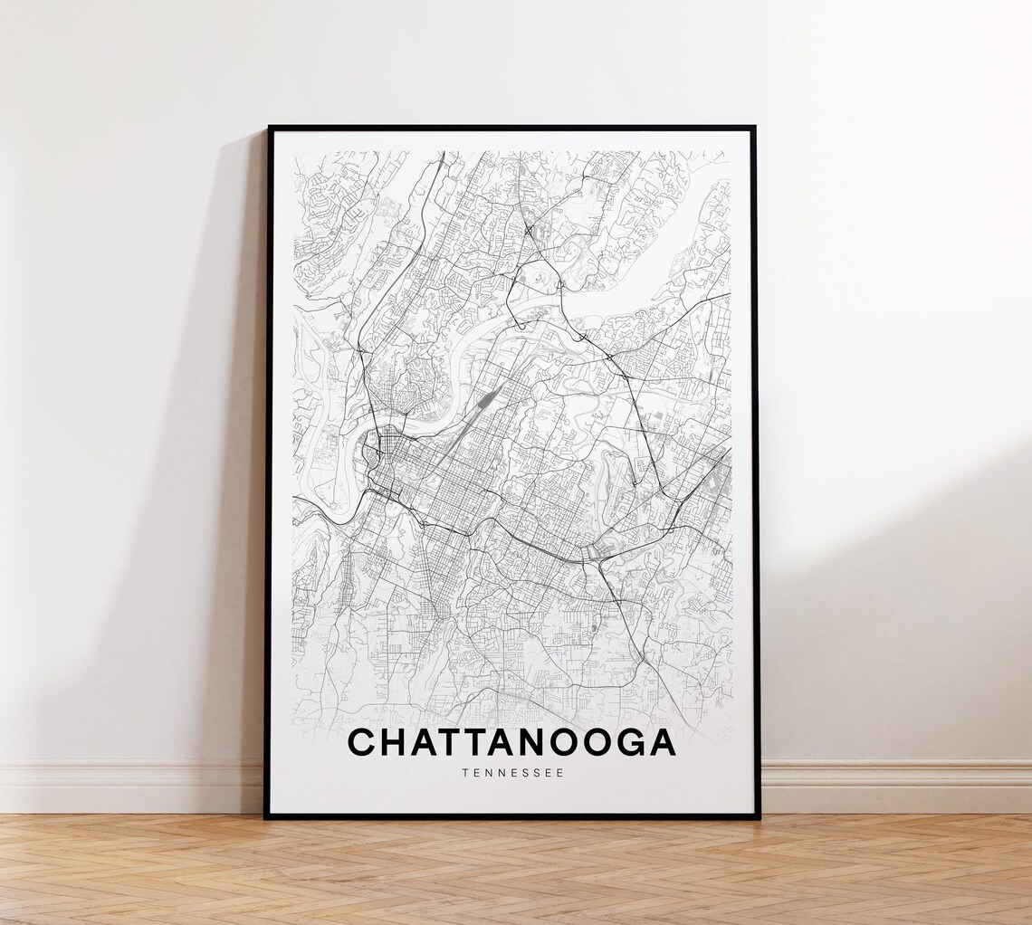 Chattanooga Tennessee Minimalist Black White City Map Street Poster