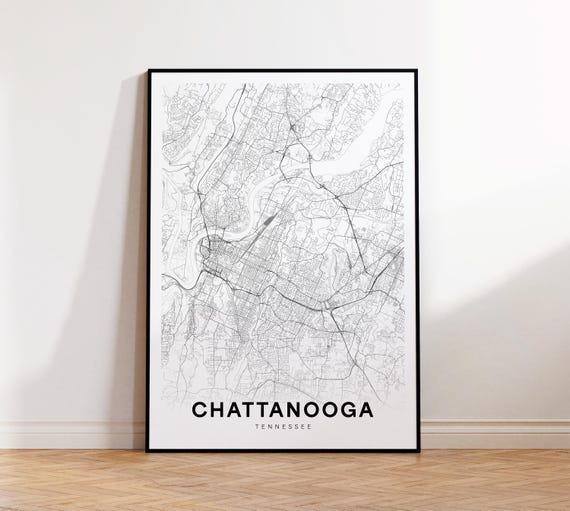 Chattanooga City Map Print Street Poster Tennessee Art Road Wall Living Room Decor