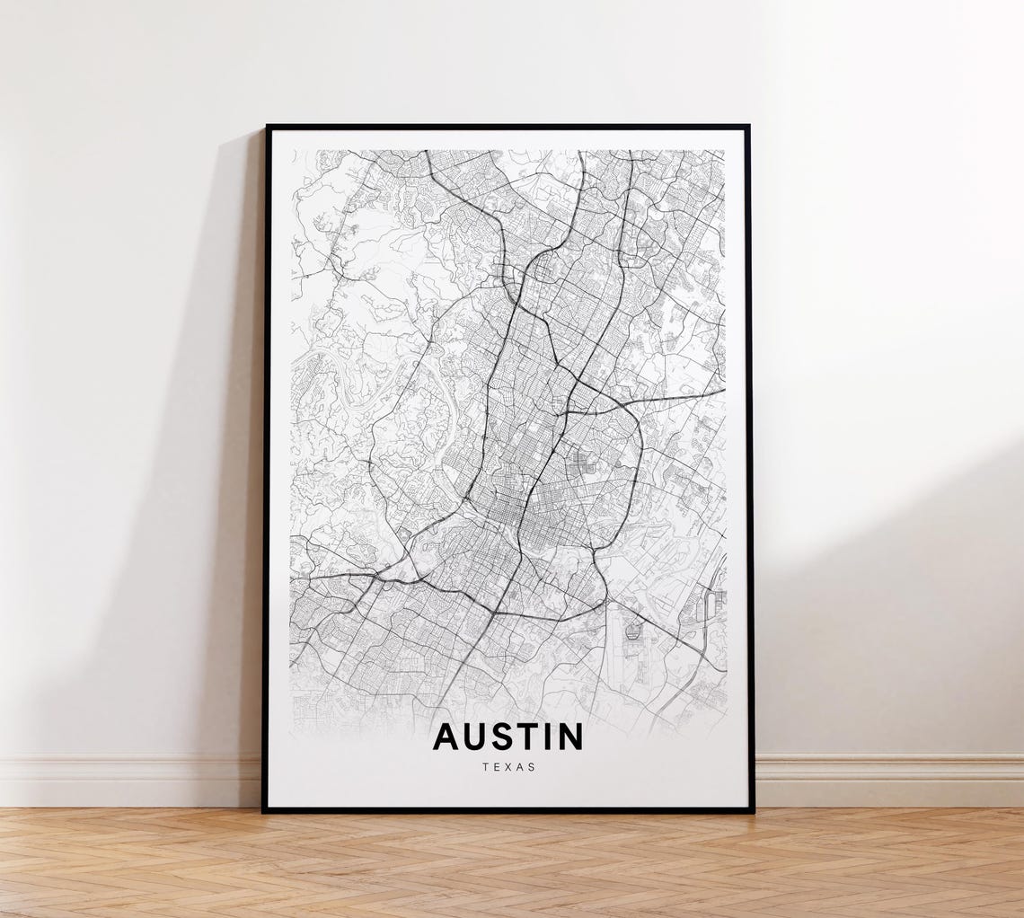 Detailed Austin Texas Minimalist Black and White City Map Poster