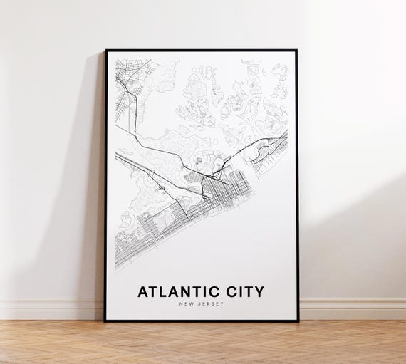 Atlantic City Map Poster Nj Street New Jersey Print Road Wall Art Home Decor