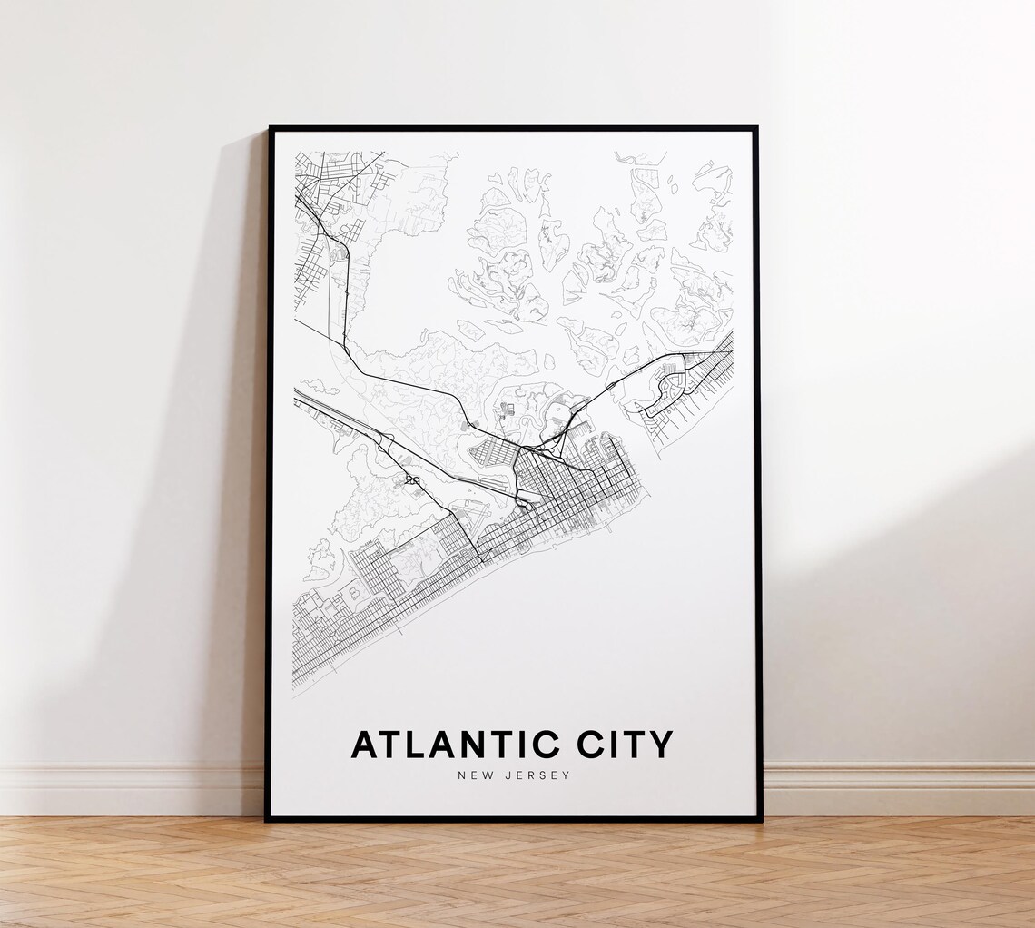 Atlantic City New Jersey Minimalist Street Map Black White Poster