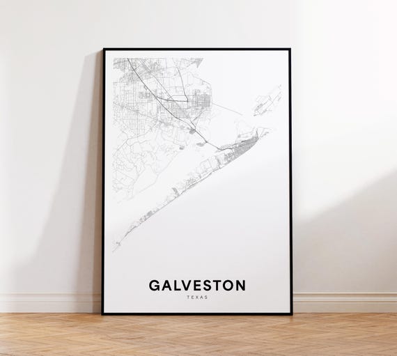 Galveston City Map Print Street Poster Texas Art Road Wall Office Decor