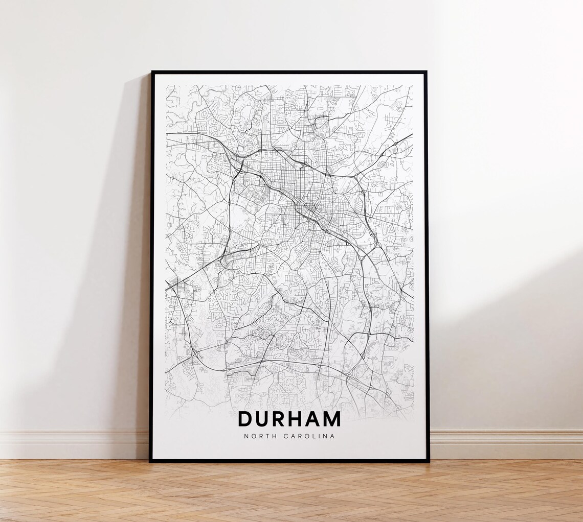 Durham North Carolina Minimalist Black White City Map Poster