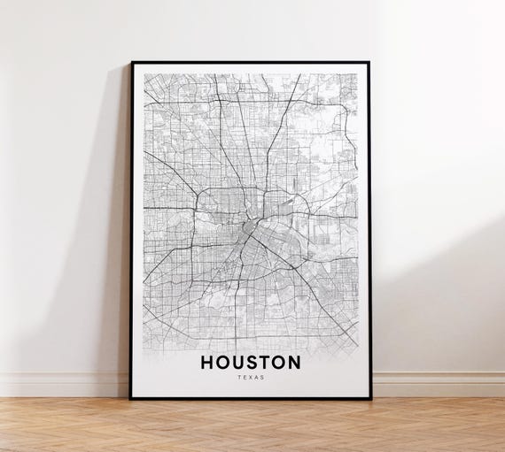 Houston Map Print City Poster Texas Street Art Minimalist Gift For Him Office Decor Wall