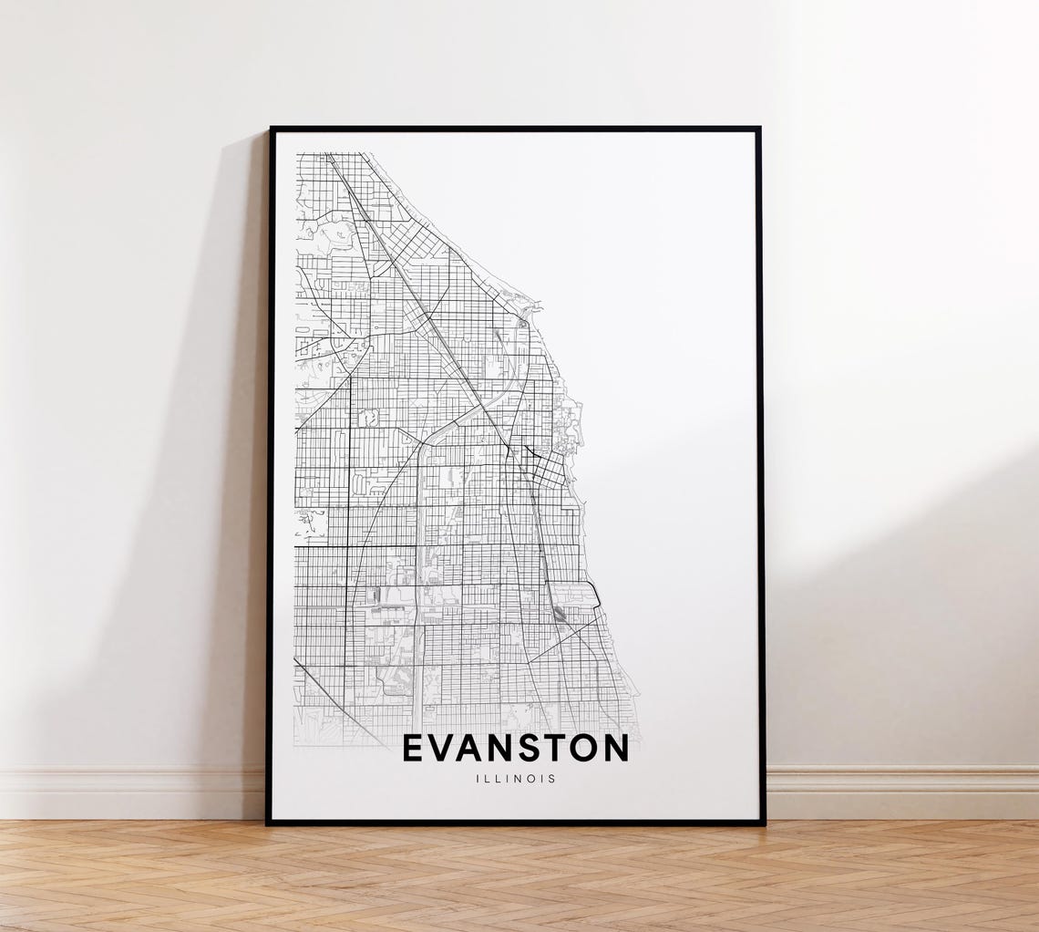 Evanston City Map Print Street Poster Illinois Art Road Wall Living Room Decor