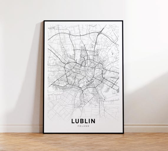 Lublin City Map Poland Wall Art Minimalist Print Modern Decor Street Gift For Her Instant