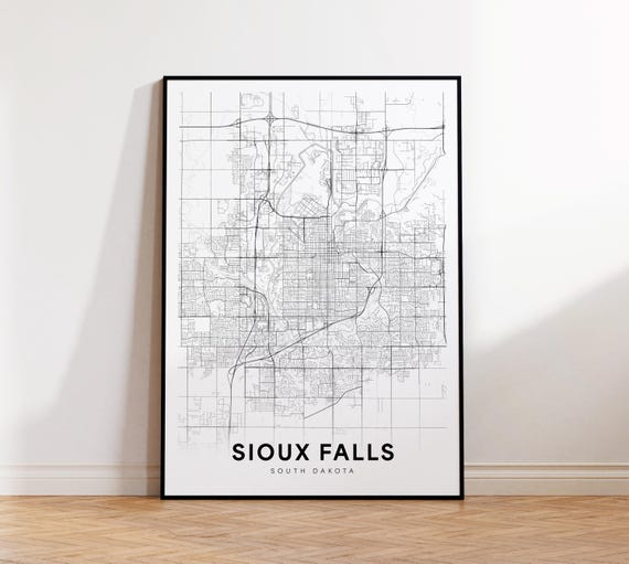 Sioux Falls City Map Print Street Poster South Dakota Art Road Wall Office