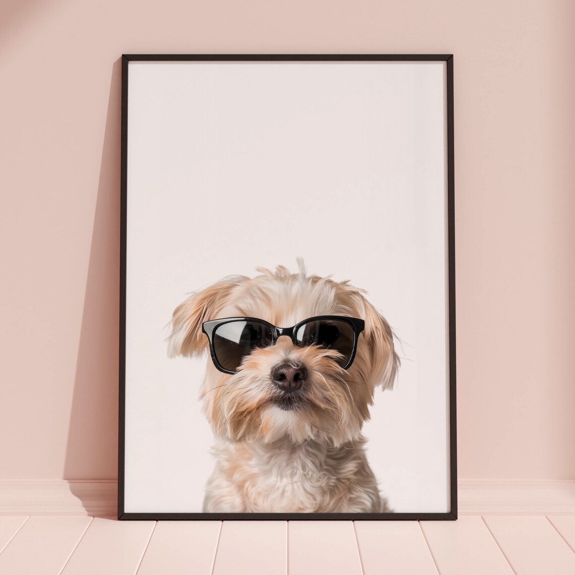 Maltese Terrier Dog In Sunglasses Sweet Minimalist White Photo Poster - Image 3