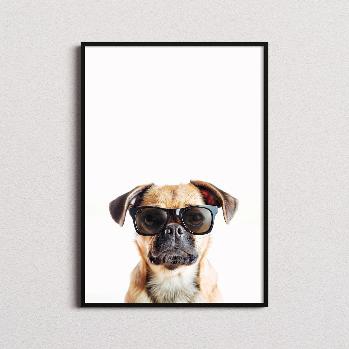 Puggle Dog In Sunglasses Funny Minimalist White Photo Poster