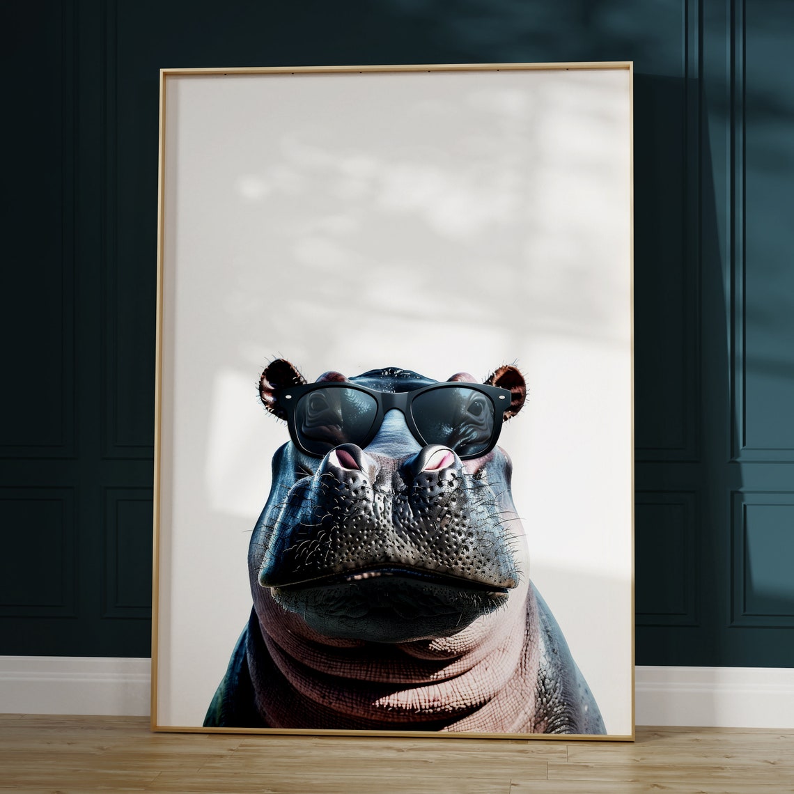 Hippo Wearing Sunglasses Funny Minimalist White Background Poster - Image 2