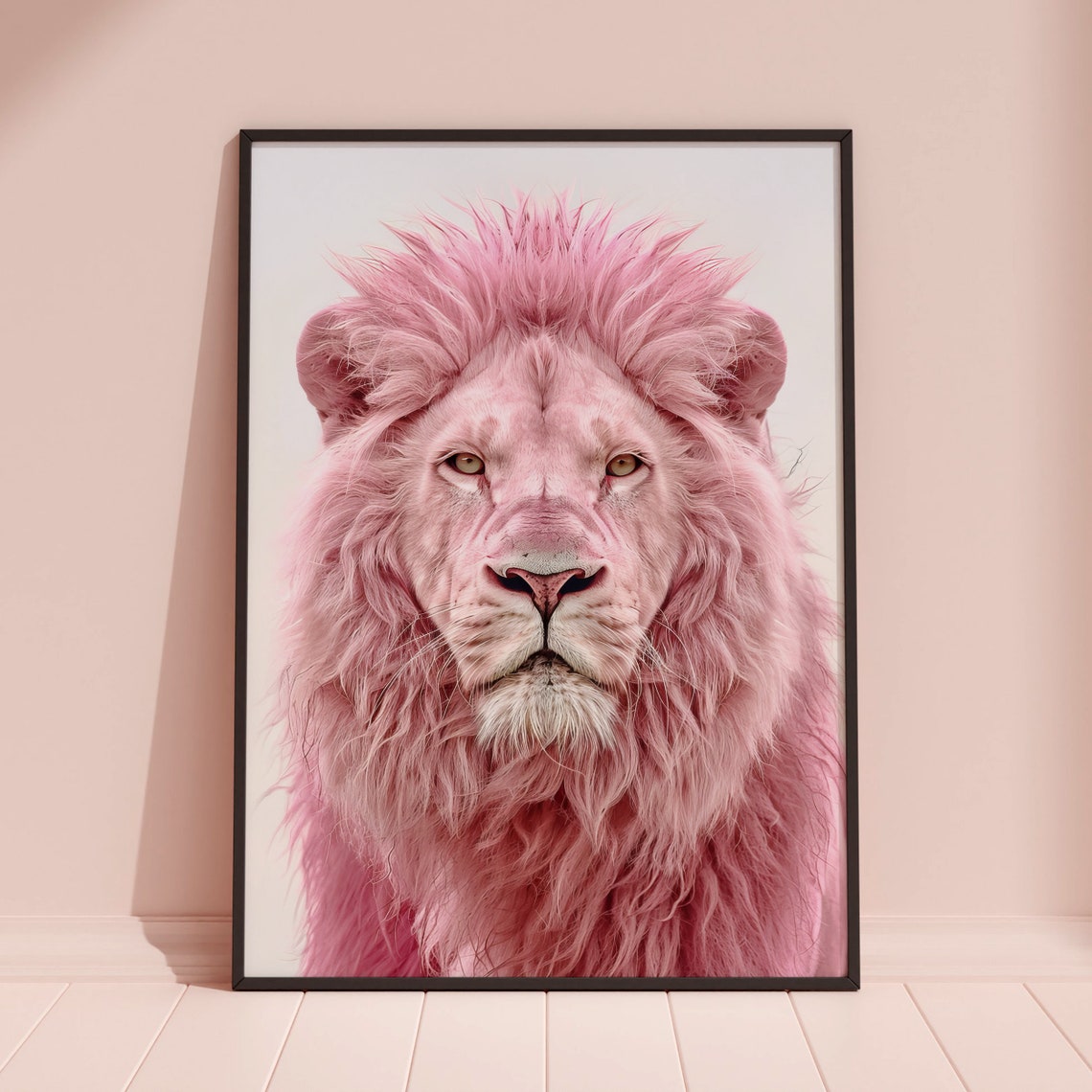 Dreamy Pink Lion Portrait Soft Fluffy Mane Minimalist Poster - Image 2