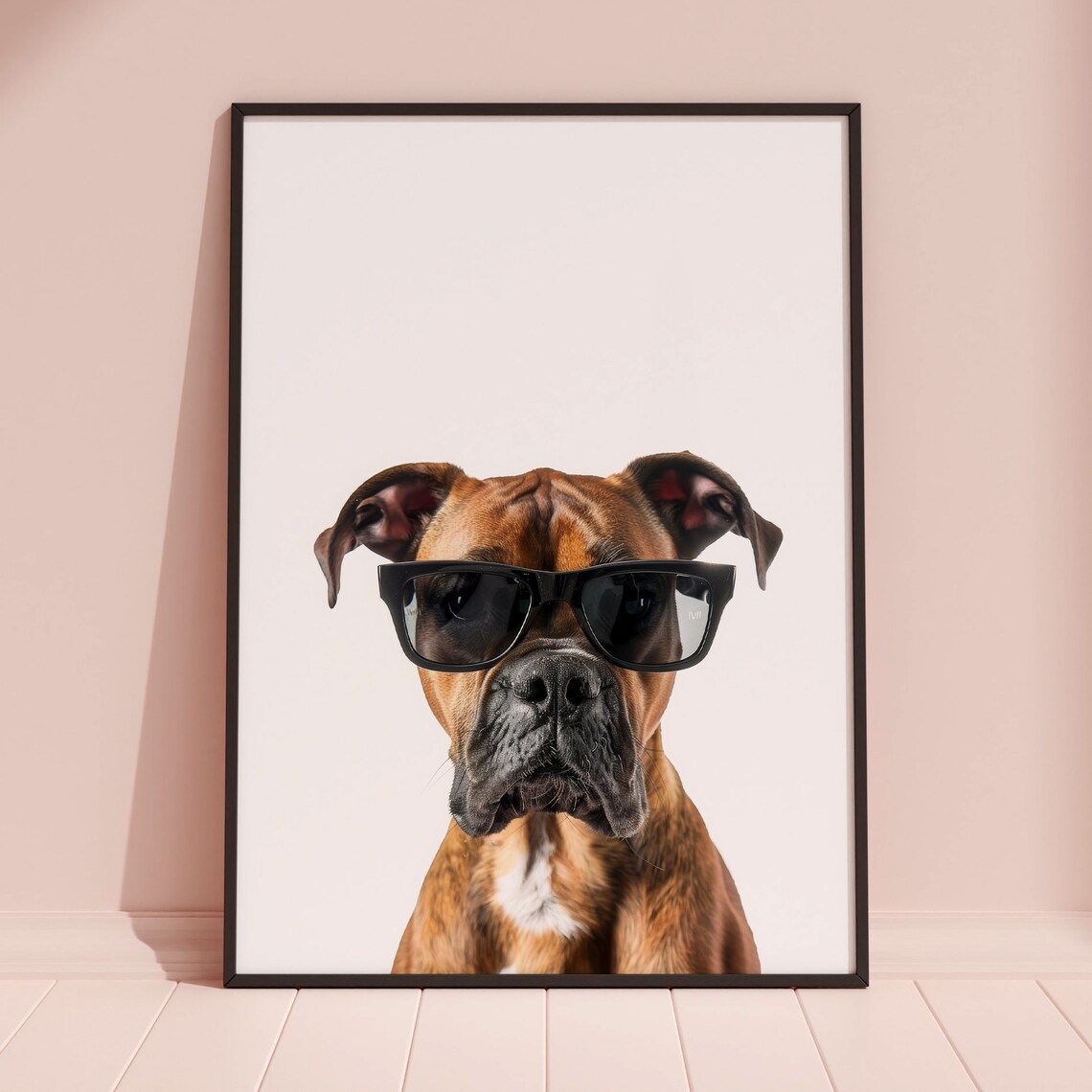 Boxer Dog In Sunglasses Tough Look Minimalist White Photo Poster - Image 3