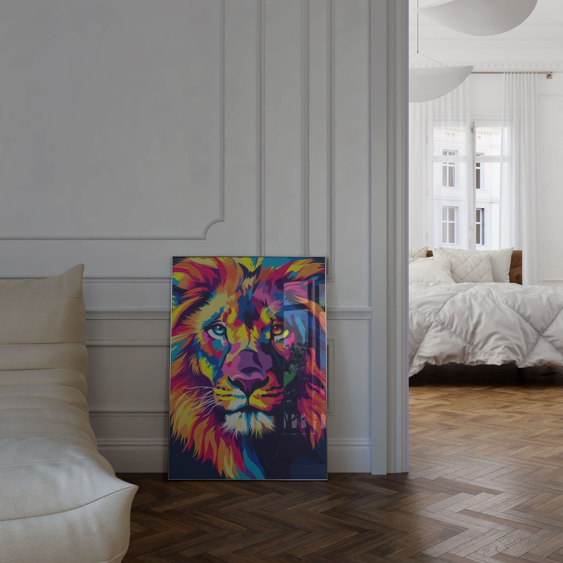 Colorful Pop Art Lion Portrait With Bold Rainbow Mane Wall Art - Image 2