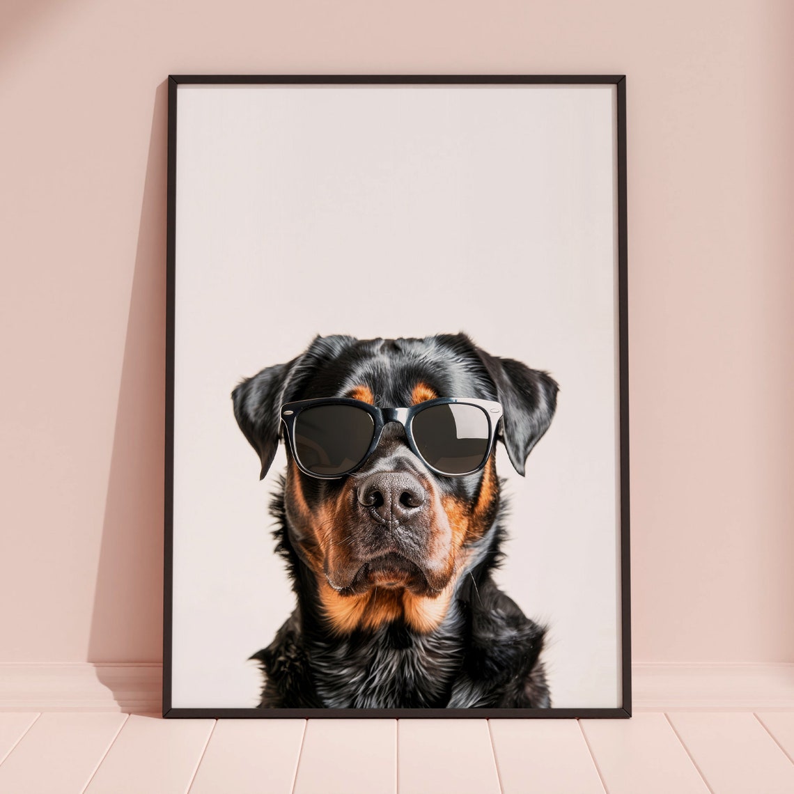 Rottweiler Dog In Sunglasses Bold Minimalist White Photo Poster - Image 3