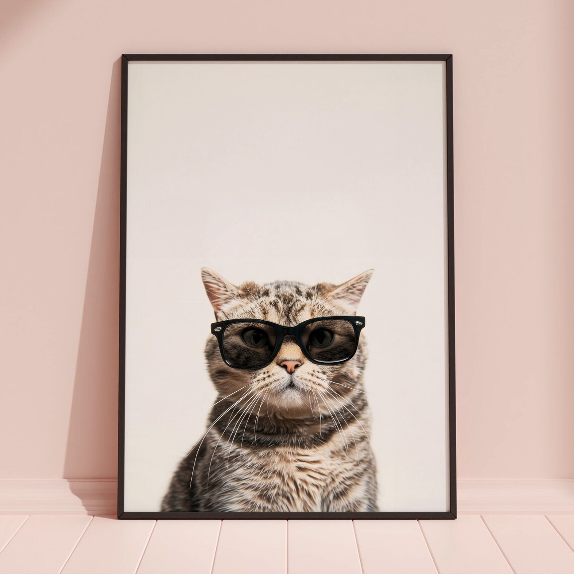 Gray Tabby Cat Wearing Sunglasses Cute Cool Feline Portrait Poster - Image 3