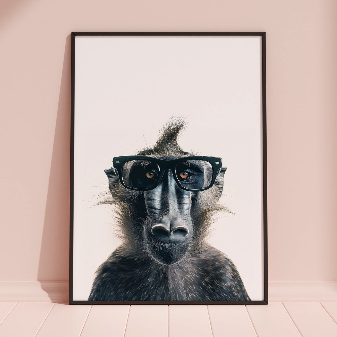Baboon in Cool Glasses Funny Wild Primate Portrait Art Poster - Image 3