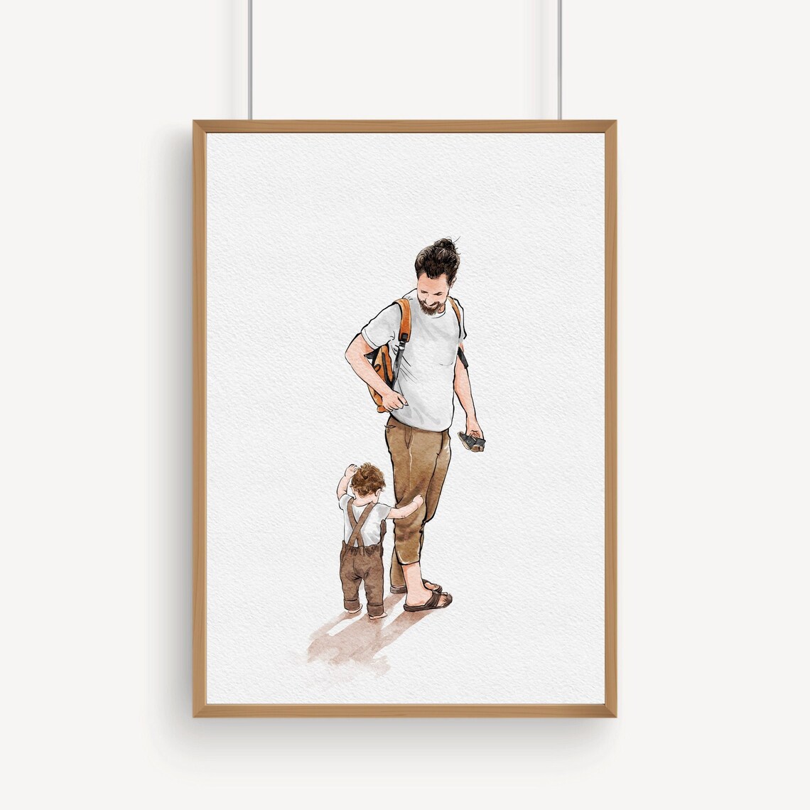 Custom Dad And Son Watercolor Portrait From Photo