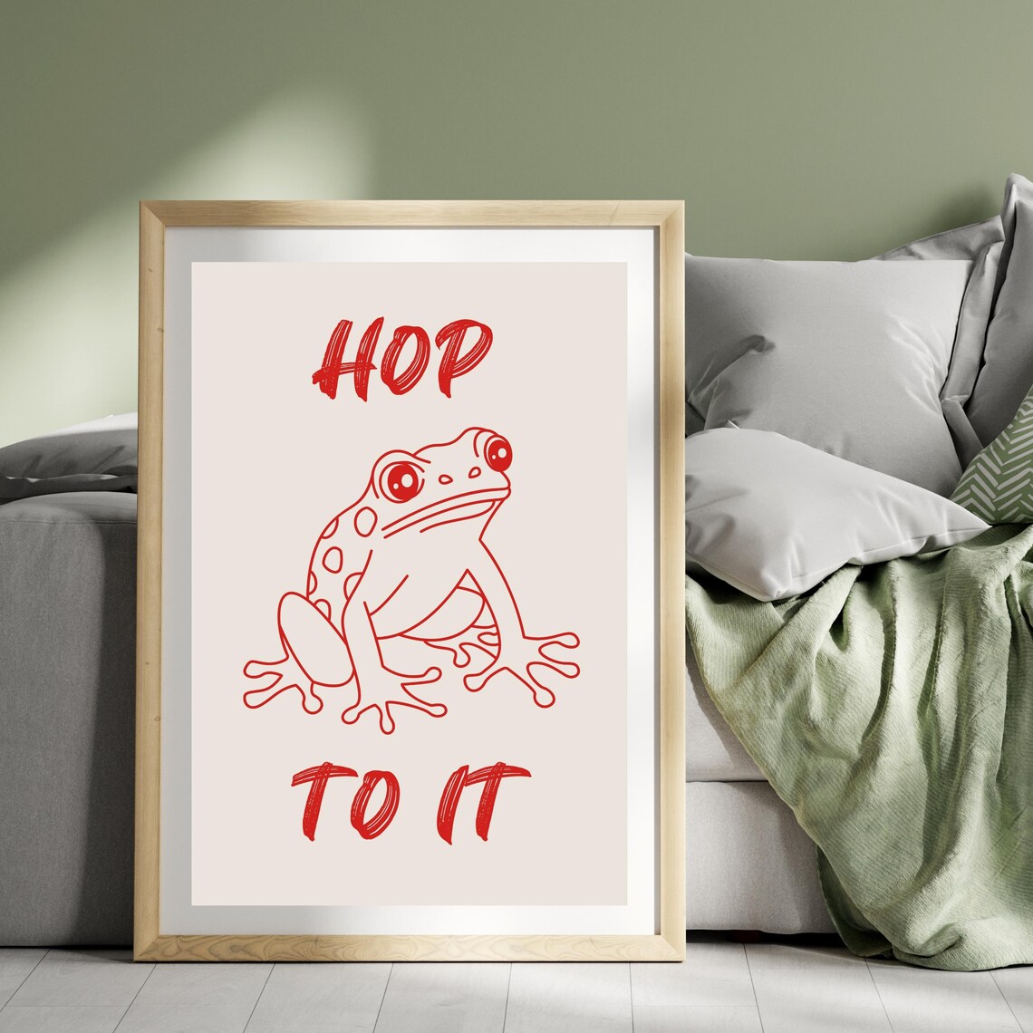 Hop To It Cute Red Frog Line Art Minimalist Motivational Poster - Image 2