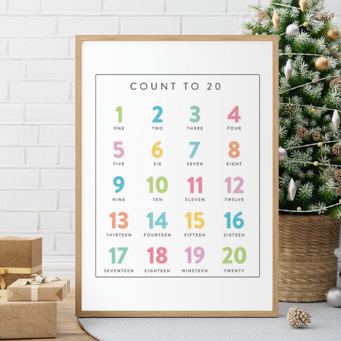Count to 20 Pastel Numbers Educational Kids Learning Poster Gift