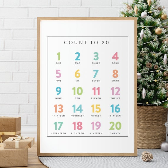 Numbers Educational Poster Rainbow Counting 1 20 Art Kids Homeschool Learning Montessori Print Classroom Art Decor File