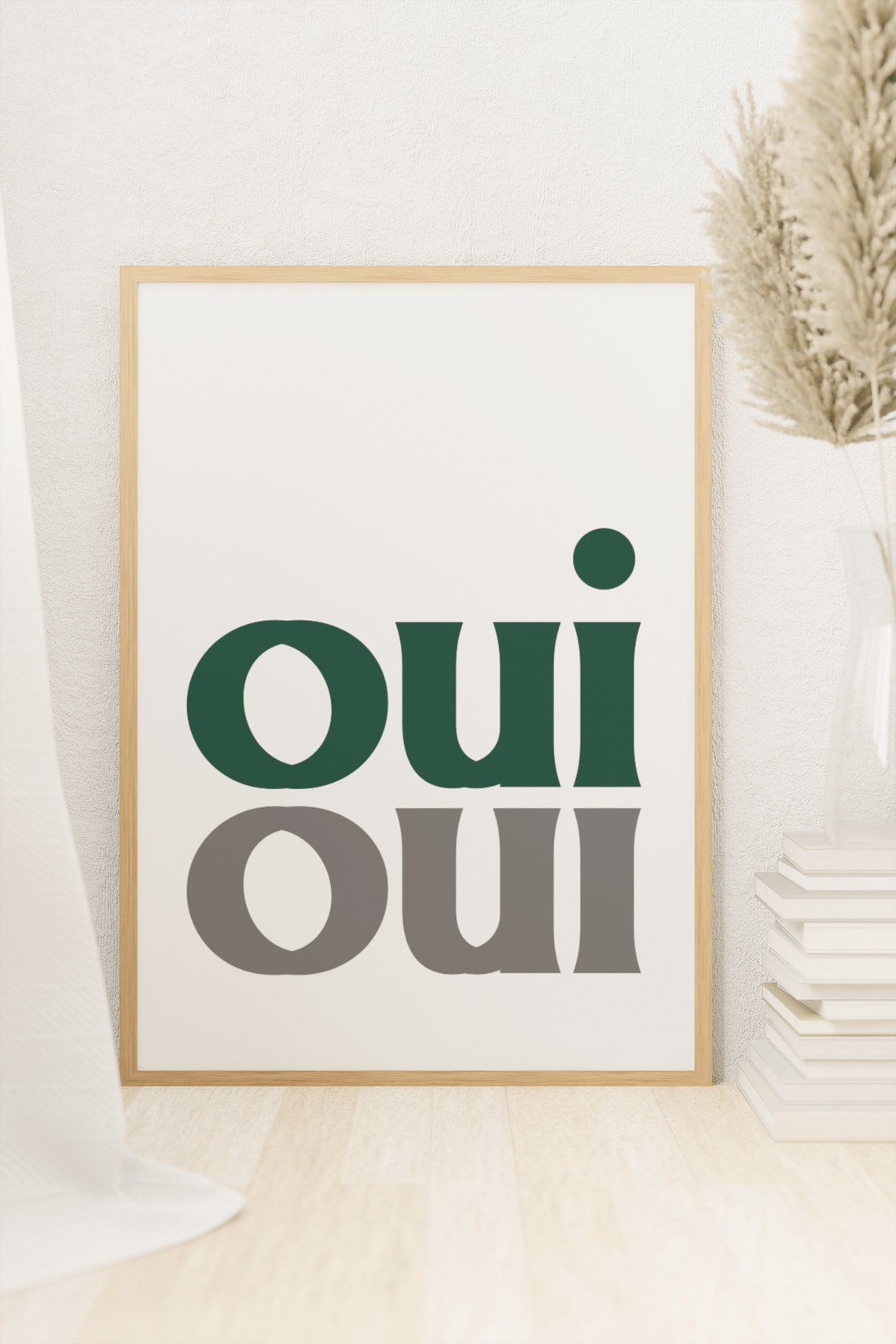 Oui Oui French Chic Green Typography Minimalist Home Decor Poster
