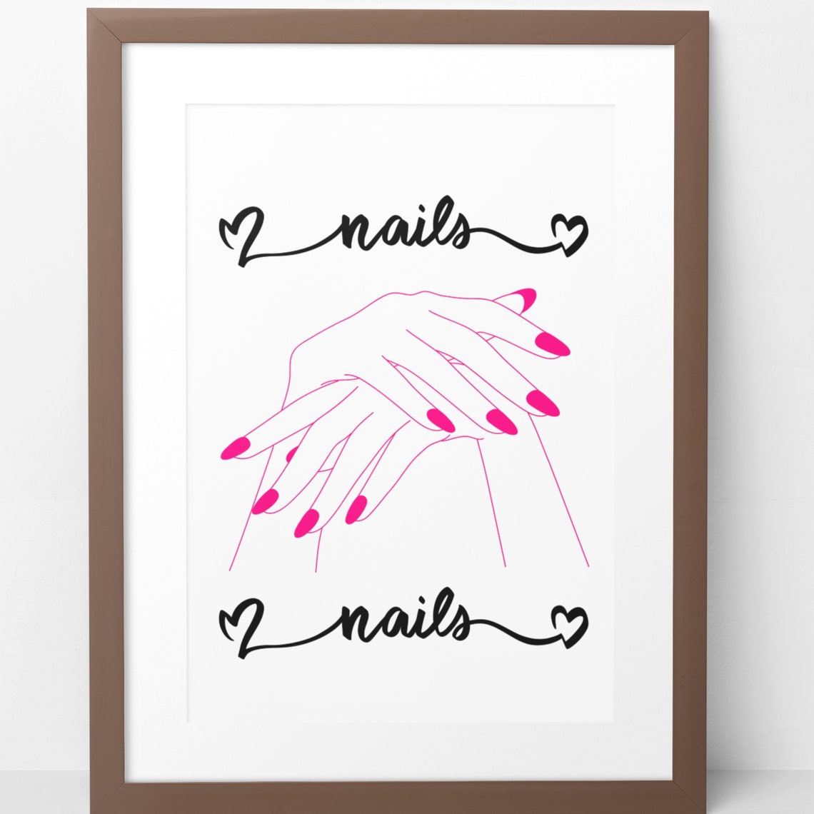 Nails Script Heart Line Art Hands Pink Manicure Salon Decor Poster - Image 3