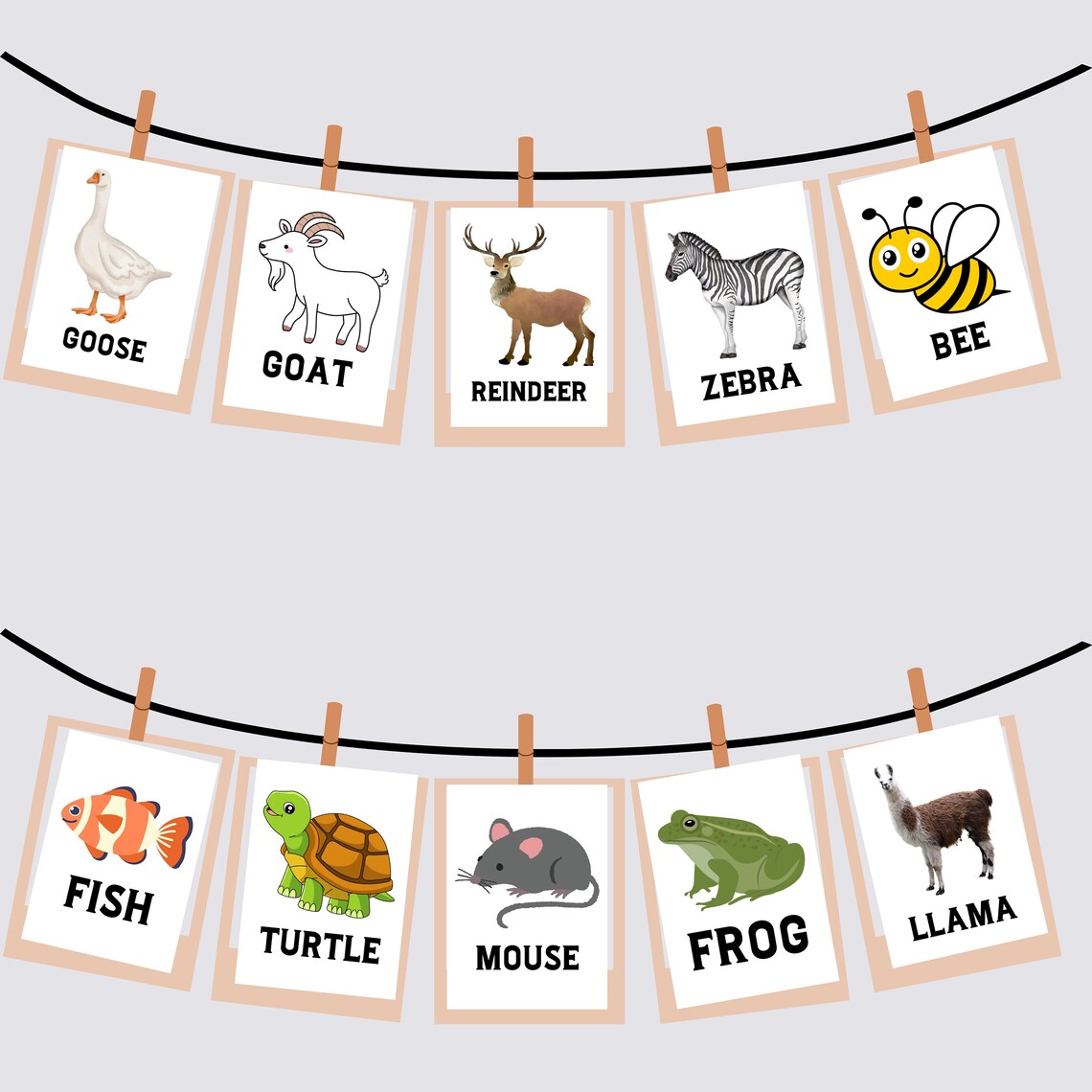 Farm Animals Flash Cards, Nursery Wall Poster