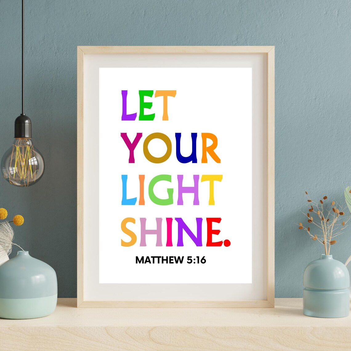 Let Your Light Shine Matthew 516 Rainbow Kids Bible Verse Poster