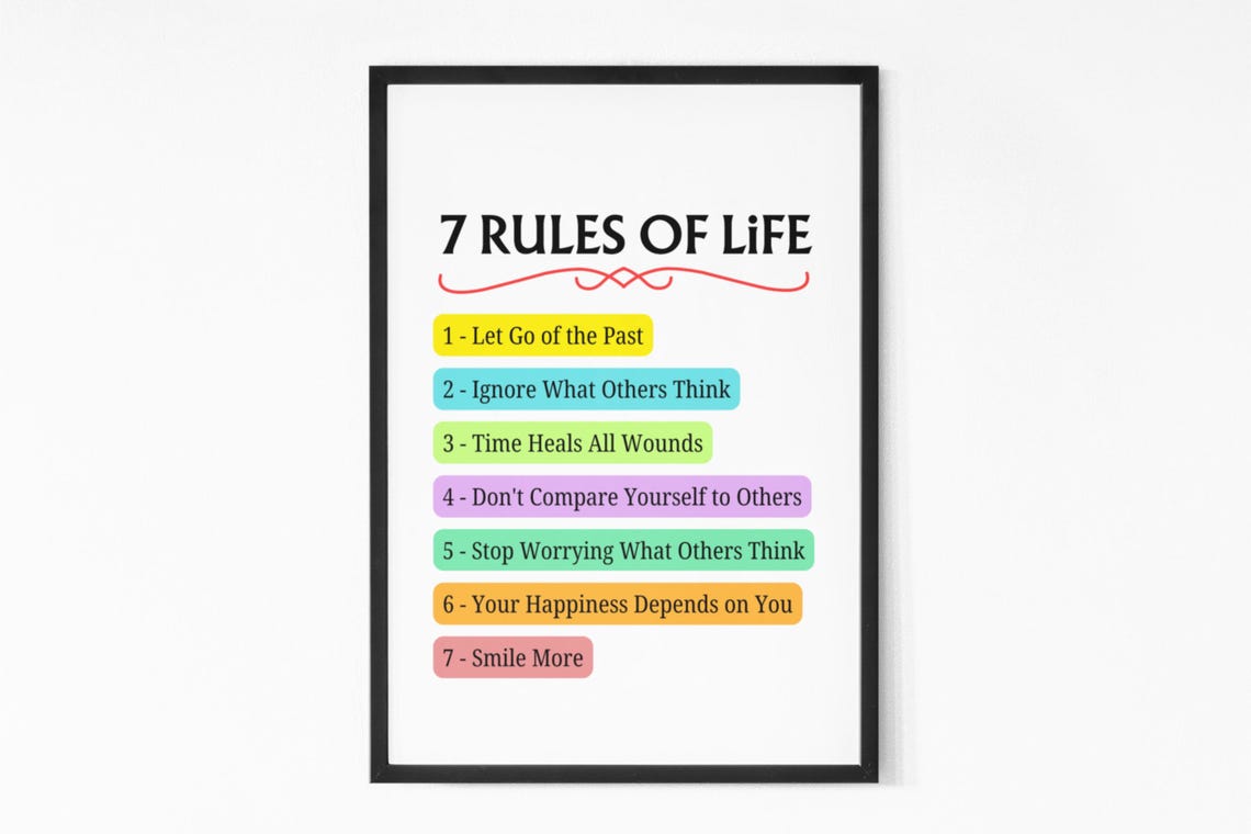 7 Rules of Life Inspirational Quote Colorful Office Wall Poster