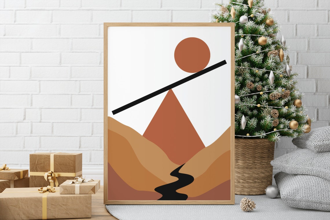 Boho Desert Landscape Geometric Sun Mountain Minimalist Art Poster - Image 5