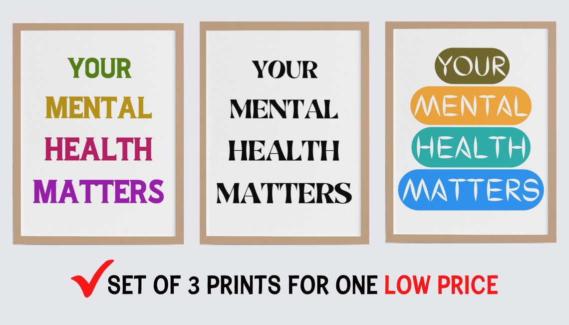 Your Mental Health Matters Set Of 3 Colorful Typography Poster Bundle