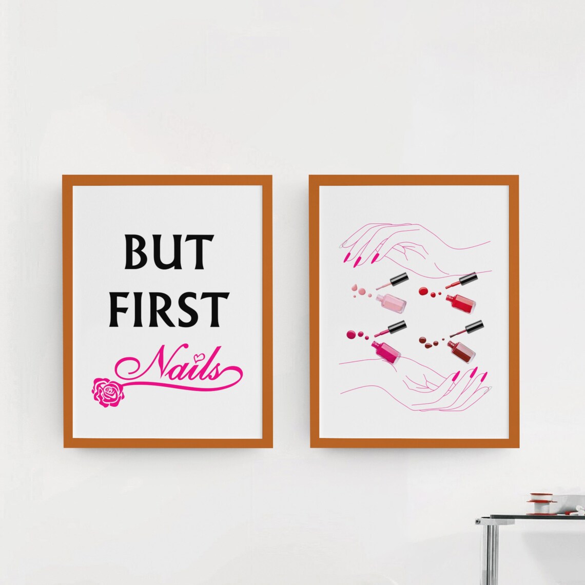 Nail Salon Two Print Set But First Nails Quote Manicure Hands Art - Image 6