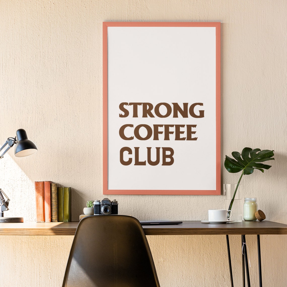 Strong Coffee Club Retro Brown Bold Typography Kitchen Poster