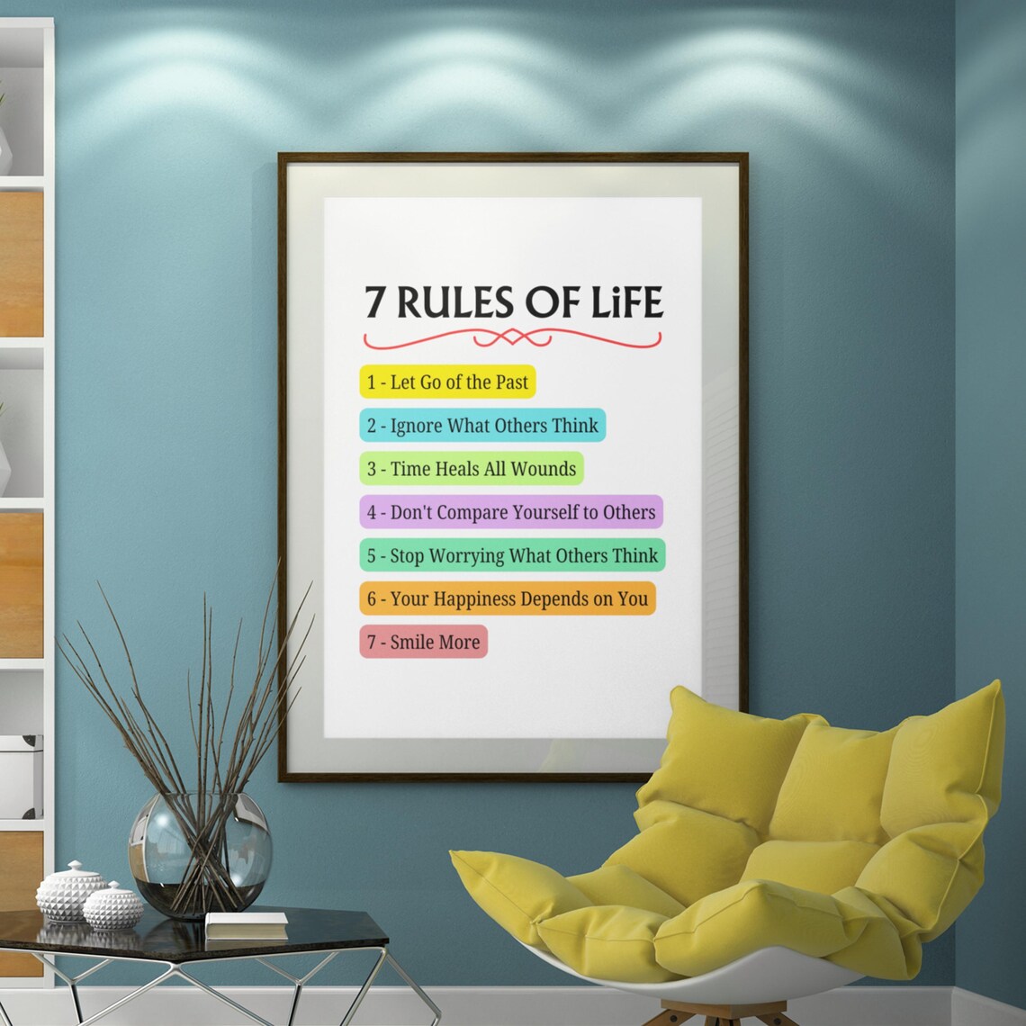 7 Rules of Life Inspirational Quote Colorful Office Wall Poster - Image 3