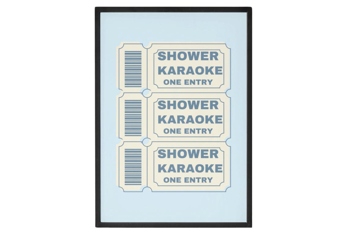Shower Karaoke Ticket Funny Bathroom Wall Decor Musical Humor Poster